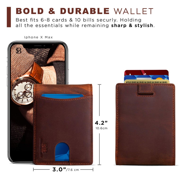 SERMAN BRANDS RFID Blocking Slim Bifold Genuine Leather Thin Minimalist Front Pocket Wallets for Men Billfold Wallet Men Gift (Canyon Red 2.0) - Image 5